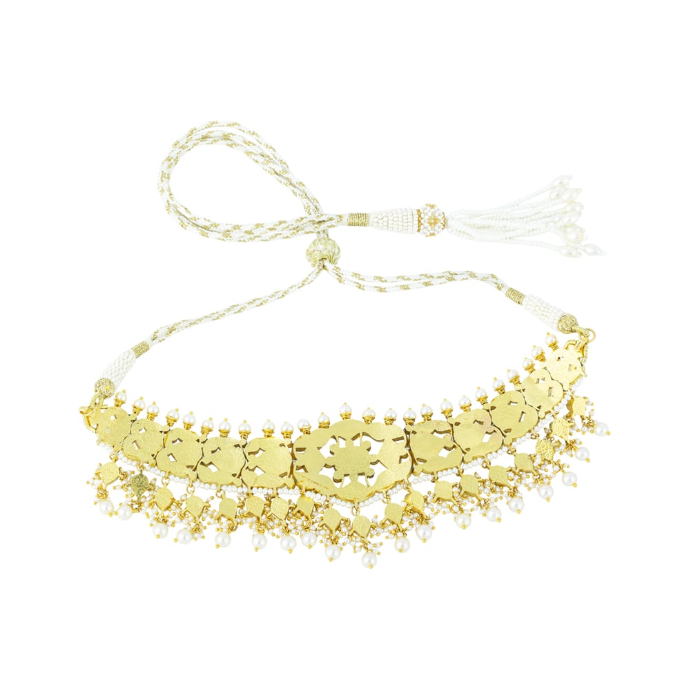 Polki Lattice Choker with Gold Framing & Pearl Cascades